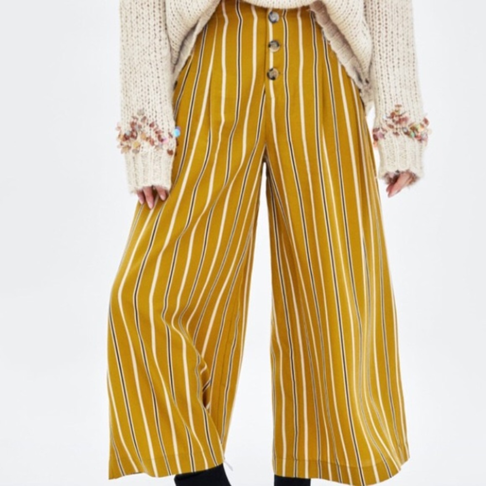 Zara TRF mustard wide leg crop pants XS